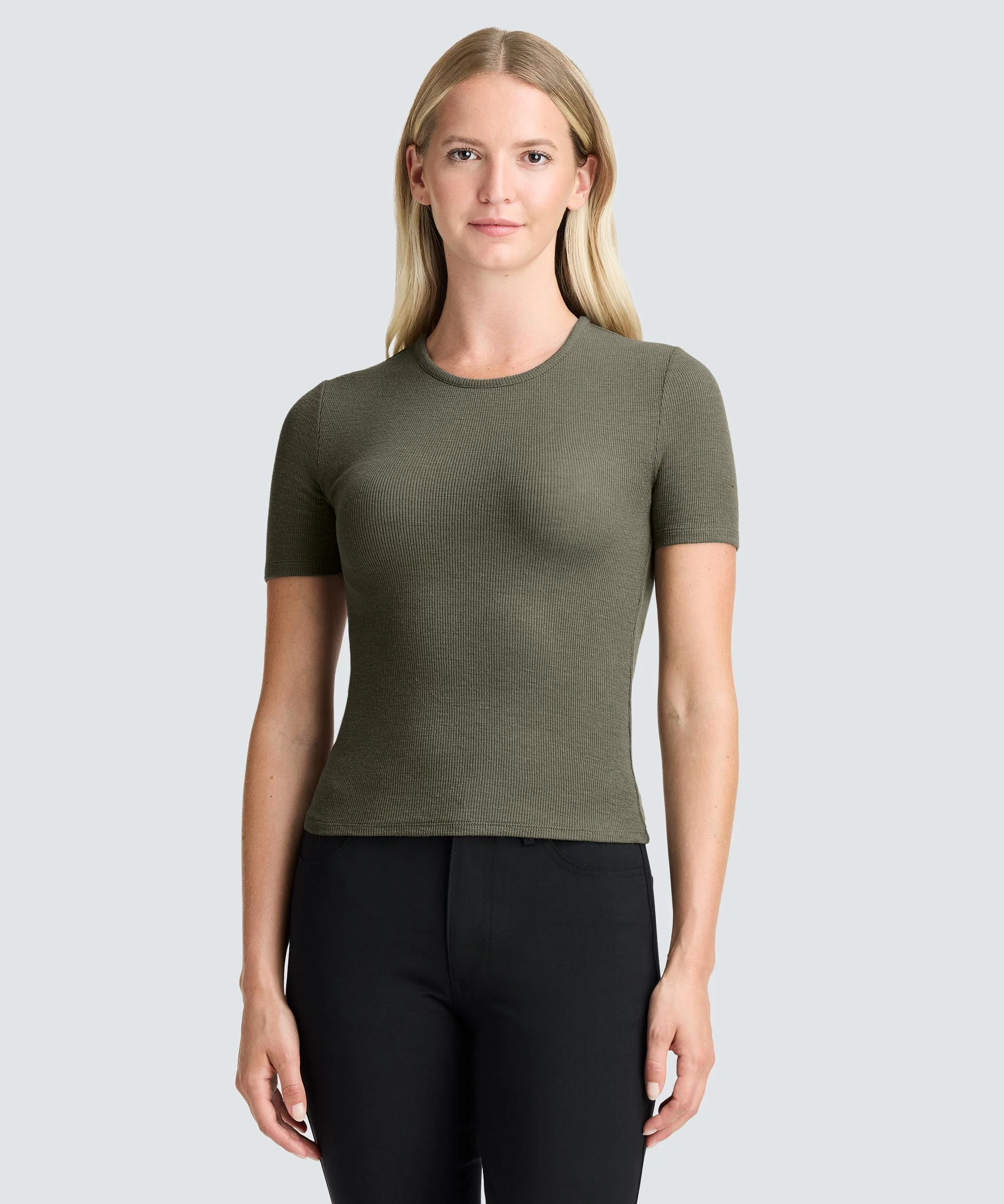 Women's Rib Fitted Crew Neck T-Shirt - Image 13