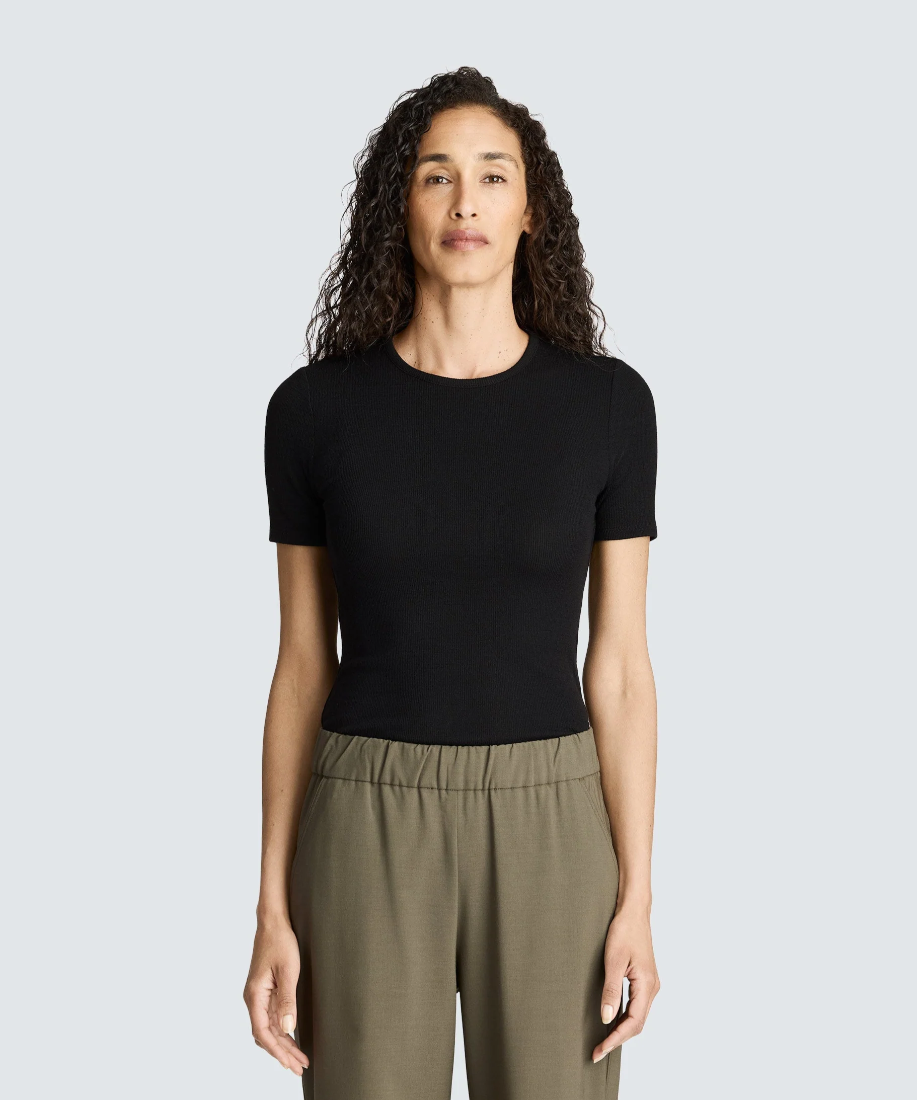 Women's Rib Fitted Crew Neck T-Shirt - Image 18