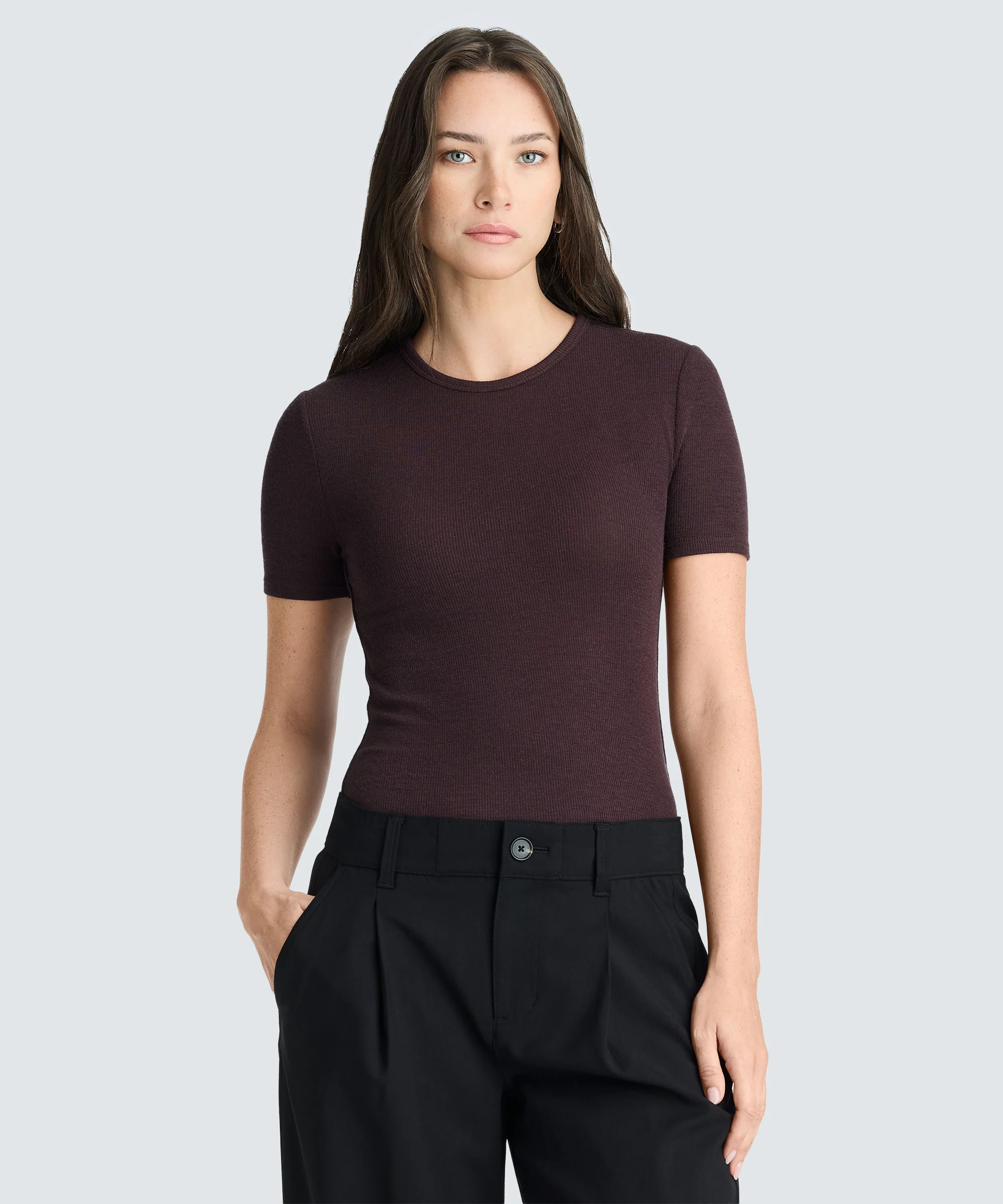 Women's Rib Fitted Crew Neck T-Shirt - Image 23