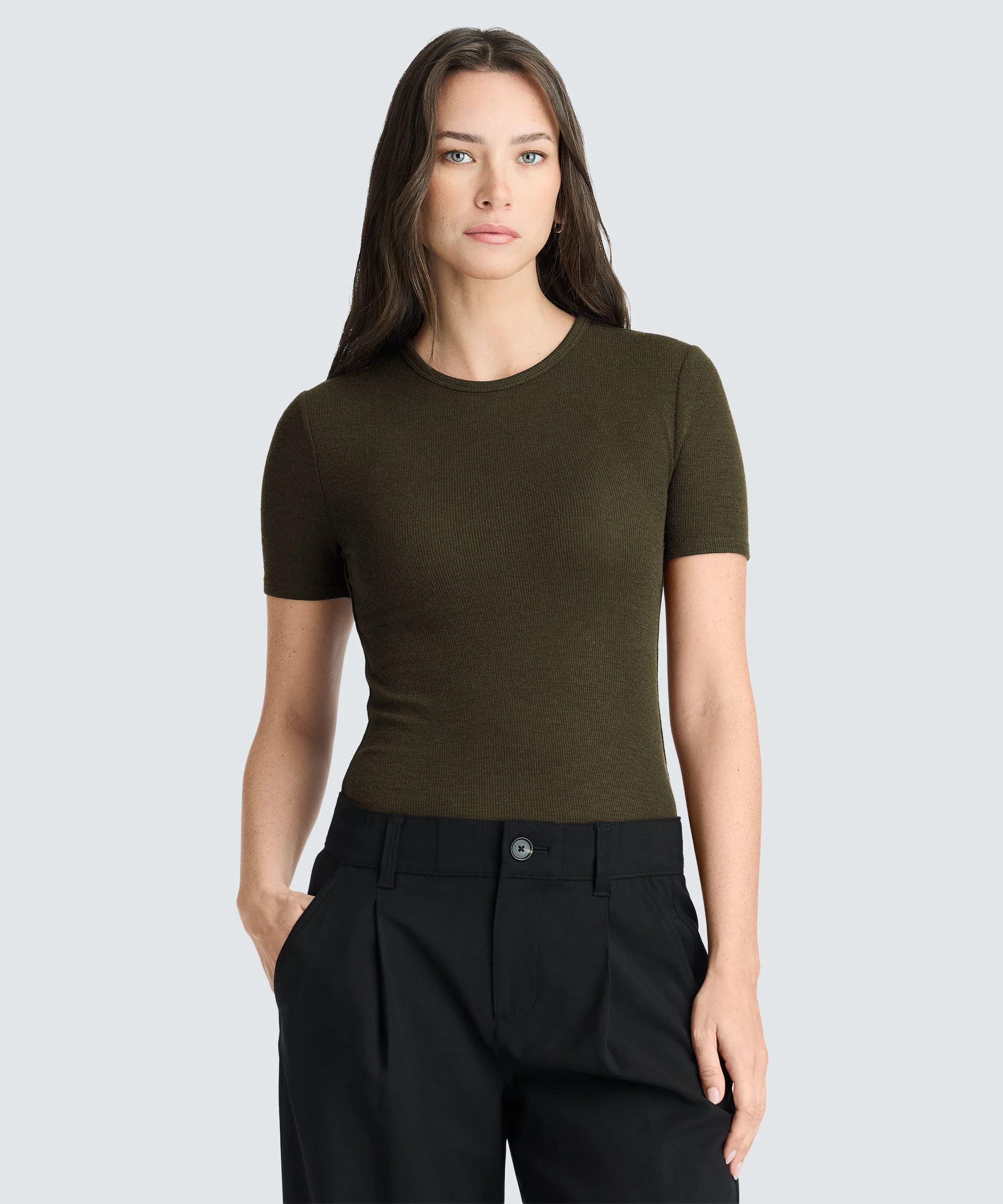 Women's Rib Fitted Crew Neck T-Shirt - Image 29