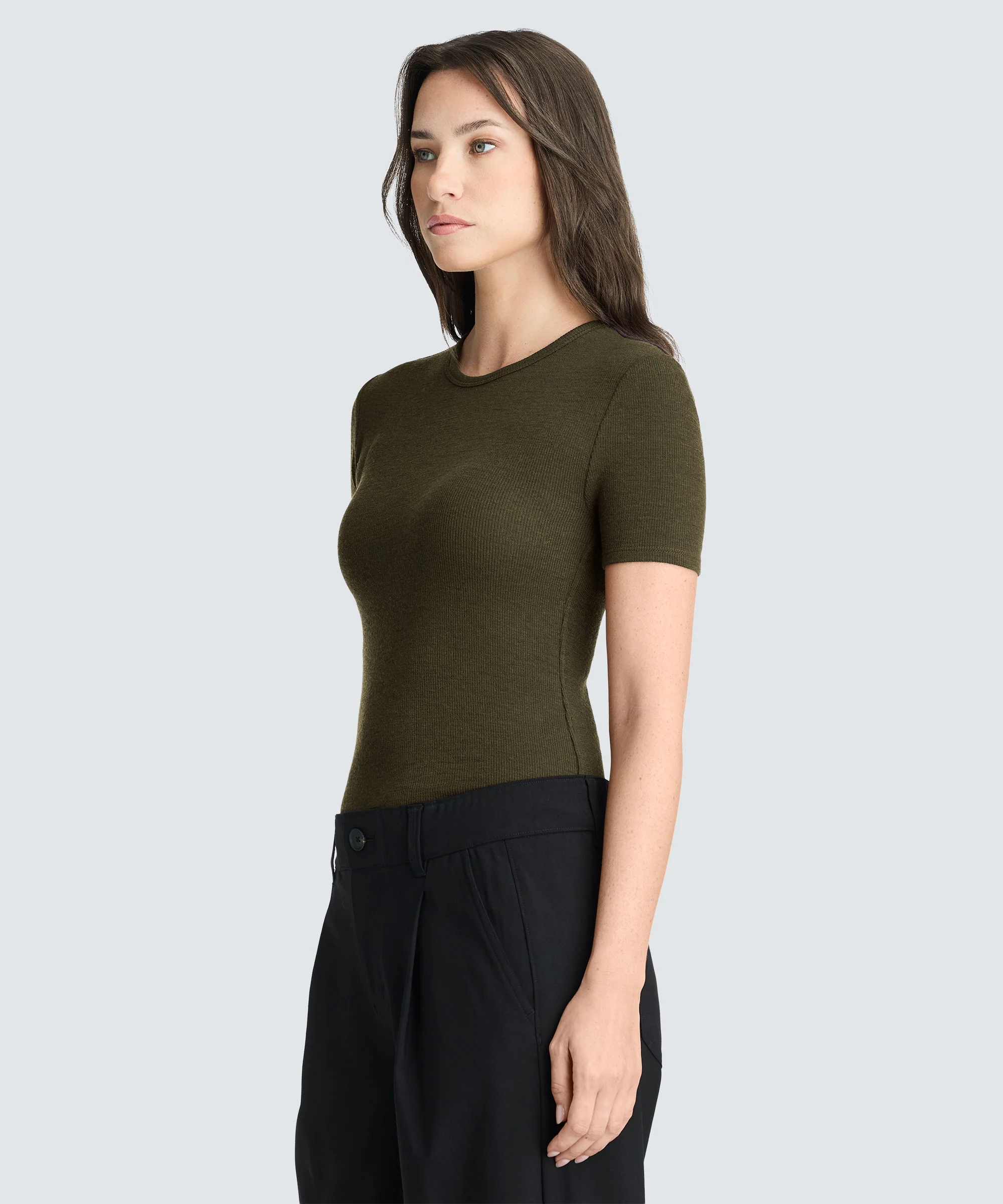 Women's Rib Fitted Crew Neck T-Shirt - Image 30