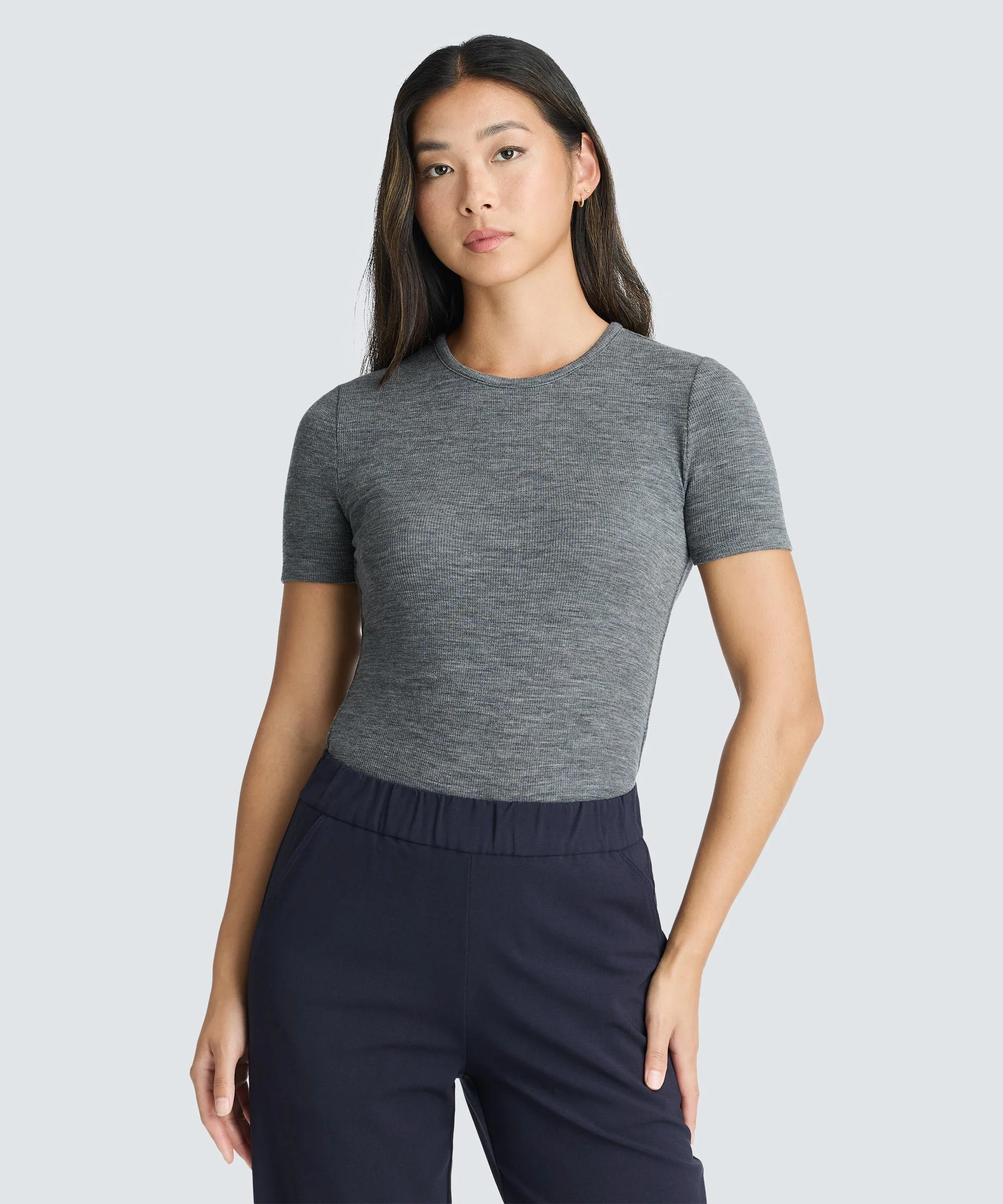 Women's Rib Fitted Crew Neck T-Shirt - Image 47