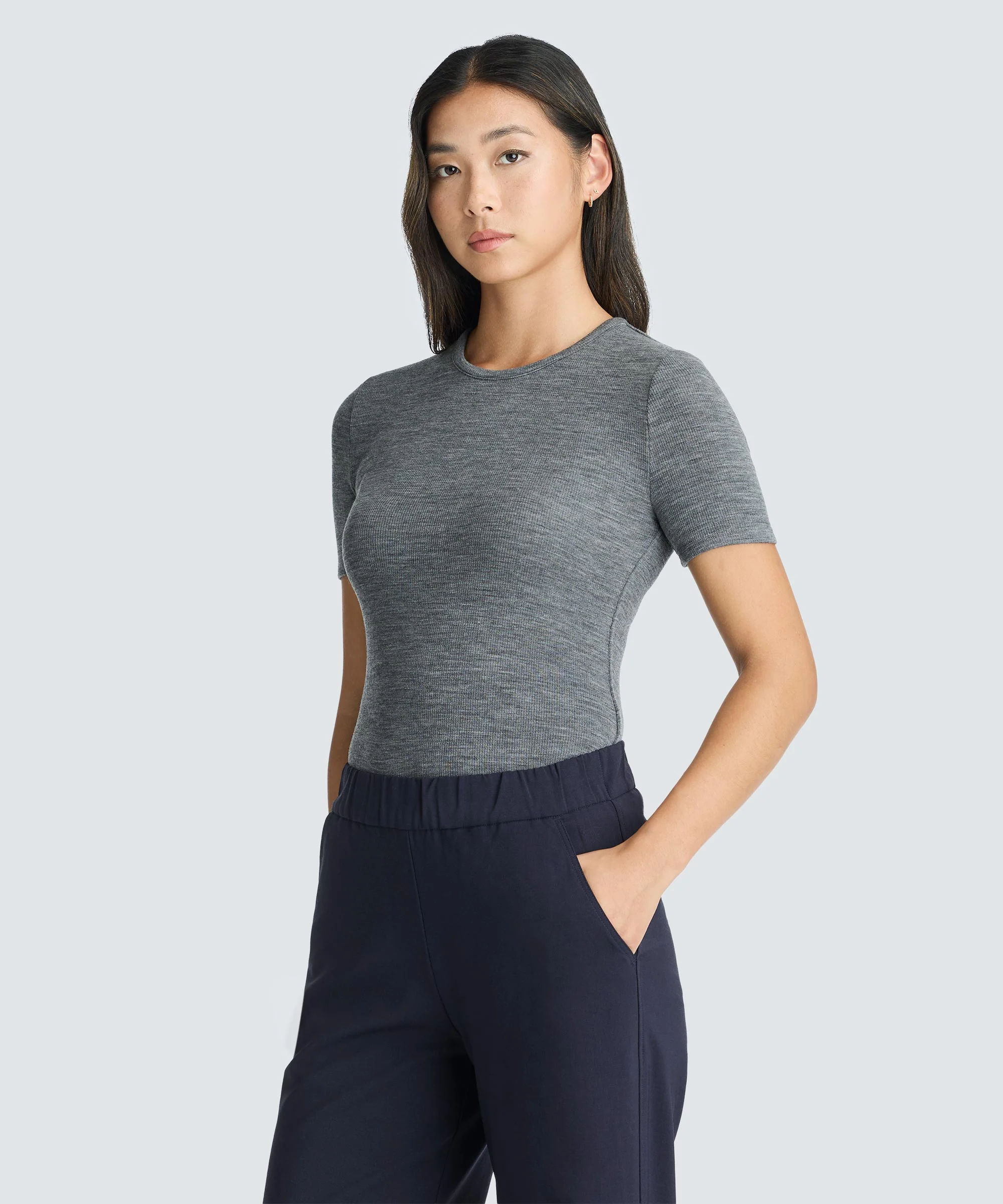 Women's Rib Fitted Crew Neck T-Shirt - Image 50