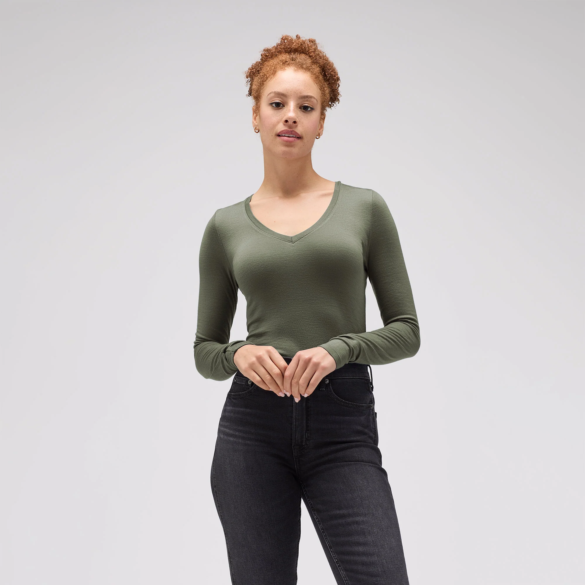Women's Slim Merino Long Sleeve V-Neck - Image 16