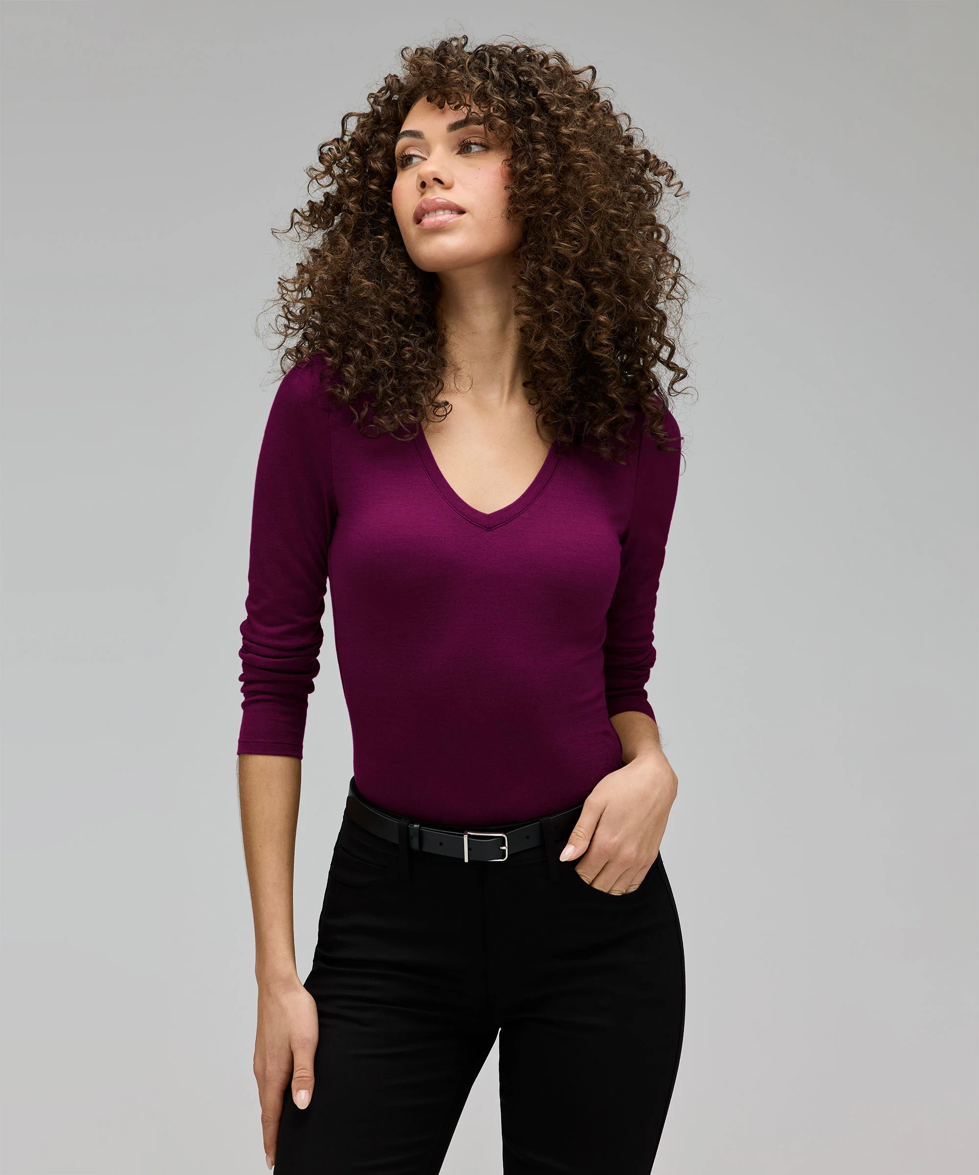 Women's Slim Merino Long Sleeve V-Neck - Image 31